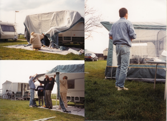 In 2000 voor de allereerste keer "inkamperen" met onze Calista Cruise. In Drimmelen (N-Br.), vlakbij de Biesbosch. Daar dus ook voor de allereerste keer onze splinternieuwe voortent opgezet. Met behulp en vooral ook wijze lessen van (vrouwtje) Alie, (vader) Piet Poot, (oom) Wim en (tante) Nel Boele. Deze lessen waren zo goed, dat we nu nog steeds met heel veel plezier, een behoorlijke handigheid en zelfs ook nog redelijk strak een voortent opzetten.Deze stond er in ieder geval keurig bij.Voor een vergrote weergave en de mogelijkheid om te reageren: klik hier