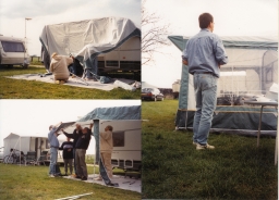 In 2000 voor de allereerste keer "inkamperen" met onze Calista Cruise. In Drimmelen (N-Br.), vlakbij de Biesbosch. Daar dus ook voor de allereerste keer onze splinternieuwe voortent opgezet. Met behulp en vooral ook wijze lessen van (vrouwtje) Alie, (vader) Piet Poot, (oom) Wim en (tante) Nel Boele. Deze lessen waren zo goed, dat we nu nog steeds met heel veel plezier, een behoorlijke handigheid en zelfs ook nog redelijk strak een voortent opzetten.Deze stond er in ieder geval keurig bij.Voor een vergrote weergave en de mogelijkheid om te reageren: klik hier